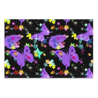 Imagem de Quebra-cabeça 500 peças adultos borboletas roxas engraçadas estrelas coloridas quebra-cabeça difícil arte brinquedo pintura, 50 x 37 centímetros