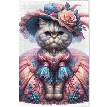 Imagem de Quebra-cabeça de gato fofo vestido gatinho personalizado adulto 1000 peças jogo de quebra-cabeça presentes de tecnologia exclusivo divertido brinquedo adulto arte animal impressão, 75 cm x 50 cm