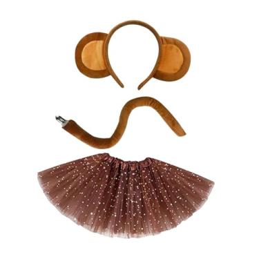 Imagem de Vaveren Conjunto de saia com orelhas e rabo de macaco para fantasia de animais, ideal para festas à fantasia, aniversários e bailes de máscaras.