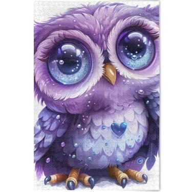 Imagem de Quebra-cabeça personalizado com desenho de coruja roxa fofa de 1000 peças para adultos família elefante branco presentes legais Prime quebra-cabeças impressão animal obra de arte, 75 cm x 50 cm