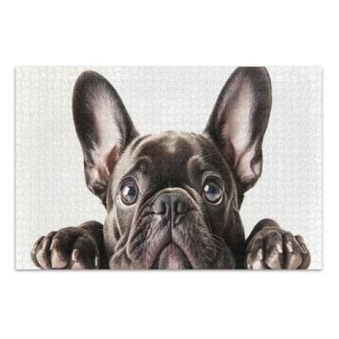 Imagem de Quebra-cabeça 500 peças para adultos presentes de jogo de quebra-cabeça engraçado exclusivo para adultos arte floral animal bonito buldogue francês close-up, 51 x 35 centímetros