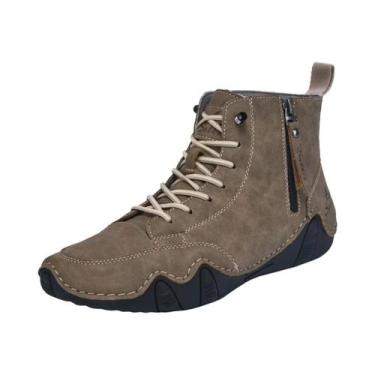 Imagem de Botas Masculinas Vintage De Cano Alto Costuradas À Mão, Cor Sólida, Zí