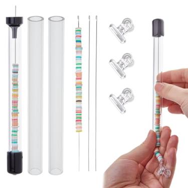 Imagem de DICOSMETIC 3 conjuntos de pulseiras Heishi, incluindo funis de alumínio, clipes de plástico para fichário, agulhas de contas de metal, tubo redondo rígido de acrílico, tampa de plugue de parafuso de