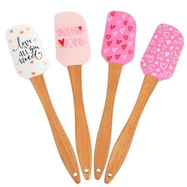 Imagem de Conjunto de 4 espátulas para assar dia dos namorados, espátulas antiaderentes de creme, raspador de silicone, resistente ao calor, espátulas de pastelaria, essenciais para cozinhar, refogar e misturar