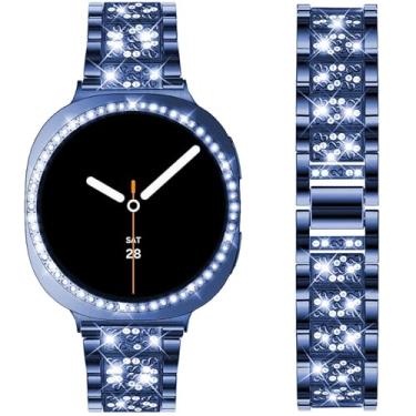 Imagem de DEALELE Pulseira e capa compatíveis com Samsung Galaxy Watch Ultra de 47 mm (2025/2024), pulseiras finas de metal com strass e diamante, capa protetora de reposição para mulheres e homens, azul