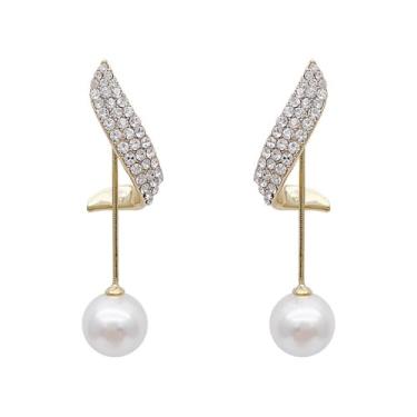 Imagem de Brincos pendentes com pingente de zircônia cúbica banhada a ouro elegante pérola com borla longa para mulheres, festas noturnas, joias para presente para ela