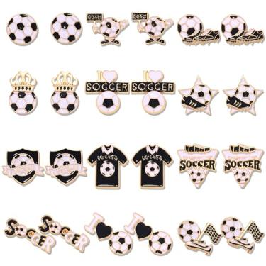 Imagem de PHALIN 12 pares de brincos de futebol para mulheres, camisetas de futebol, bolas, brincos para o dia do jogo, joias, lembrancinhas de festa, acessórios para mãe, presentes, Medium, Cristal, Sem pedra