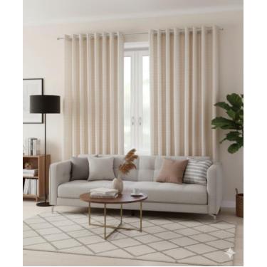 Imagem de Cortina Blackout Com Voil Xadrez 2,80m x 2,30m Blecaute 100% Quarto/Sala/Casa Corta Luz - Voil em Tecido Xadrez com Ilhós (Palha)