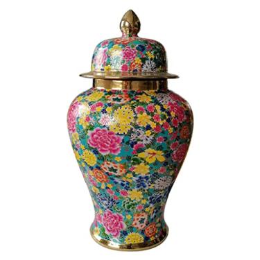 Imagem de Vaso criativo com tampa, pote de porcelana com padrão de flor brilhante, frascos de cerâmica decotivos para casa, escritório, mesa, sala de estar, estante de livros, manto, grande