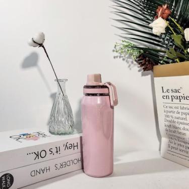 Imagem de Garrafa Térmica 500ml em Aço Inoxidável com Glitter Mantém Quente e Frio, Tampa Rosqueável com Alça, Garrafa Térmica Portátil para Água, Café e Bebidas (ROSA CLARO)