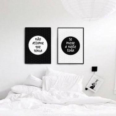 Imagem de Kit 2 Quadros Casal Ronca E Se Mexe 24X18 Com Vidro - Preta
