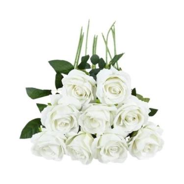 Imagem de Ramo De Flor De Rosa Artificial Vermelha Com 50cm De Comprimento Para 