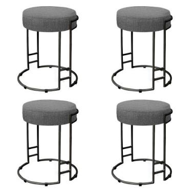 Imagem de Kit 04 Puffs Dara Linho Base Industrial Preto - D'Rossi - DRossi, Graf