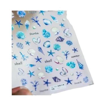 Imagem de Adesivos Coloridos De Água-Viva E Estrela-do-Mar Para Unhas, Bolhas Ar