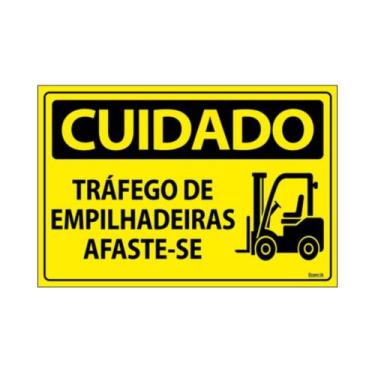 Imagem de Placa De Sinalização Cuidado Tráfego De Empilhadeiras Afaste-se 30x20 