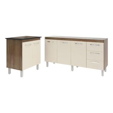 Imagem de Balcão Cozinha Gabinete Para Pia 138 Cm Carine E Balcão Para Cooktop 4 Bocas Fran Savana Off White