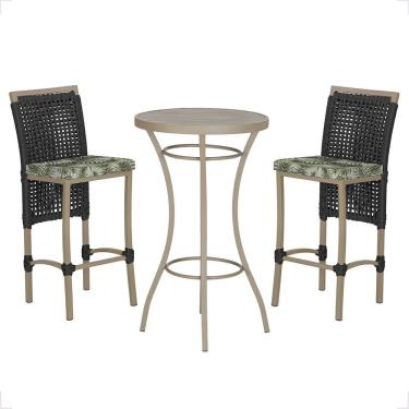 Imagem de Mesa Bistrô 2 Banquetas Roma Corda Náutica Estofado 5 Trama Preto