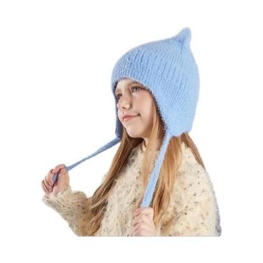 Imagem de Gorro De Inverno Infantil Tricotado Com Orelhas De Gato, Quente E Conf