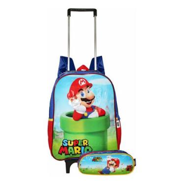 Imagem de Kit Mochila Super Mario Bros Infantil Rodinhas Original Gran - Luxcel,
