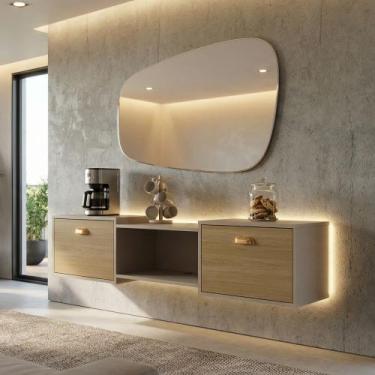 Imagem de Aparador Café Sala Multifuncional 2 Portas Bancada Aérea Decoração Sal