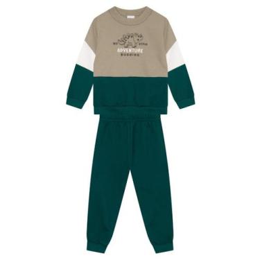 Imagem de Conjunto infantil menino em moletinho de dinossauro Brandili, Marrom, 