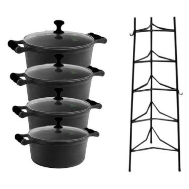 Imagem de Jogo Caçarola Silicone Preto T/V 16 ao 24cm e Paneleiro - Libaneza