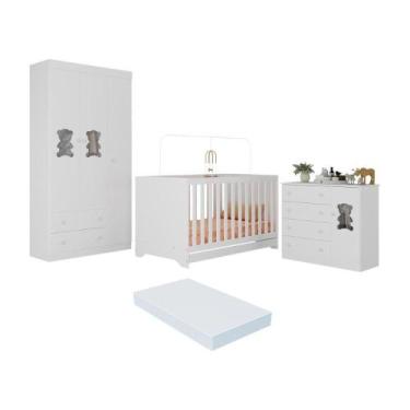 Imagem de Quarto De Bebê Completo Com Berço Americano 3 Em 1 Colchão Teddy Multi