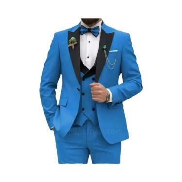Imagem de Terno Slim Fit Rosa Vermelho 3 Peças Masculino: Blazer Transpassado, C