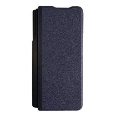 Imagem de Capa para Samsung Galaxy Z Fold 3 com suporte para caneta S e suporte, capa flip de couro PU premium com botão magnético de fechamento, azul