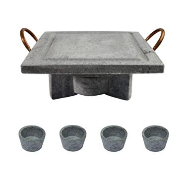 Imagem de Fogareiro G Chapa Quadrada 25x25cm e Molheiras Pedra Sabão