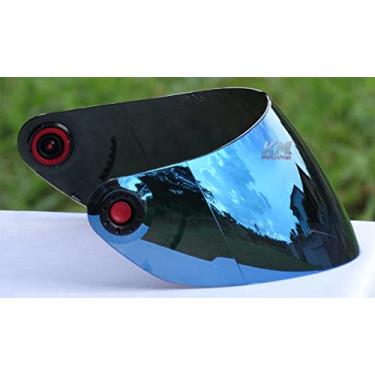 Imagem de Viseira Compatível Capacete Shark S600 / S650 / S700 / S800 / S900 / Openline Azul iridium+ Botão Mixs