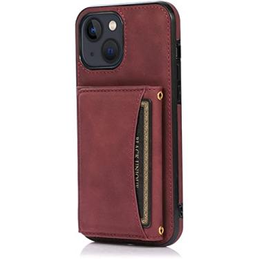 Imagem de KAPPDE Capa carteira para iPhone 14/14 Plus/14 Pro/14 Pro Max, capa traseira fina de couro premium com suporte de cartão fecho magnético à prova de choque capa com suporte fólio (cor: vermelho, tamanho: 14Plus)
