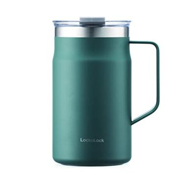 Imagem de LocknLock Caneca Termo Metro Premium 18/8 de aço inoxidável com isolamento de parede dupla com alça, verde escuro, 590 ml, 16 onças