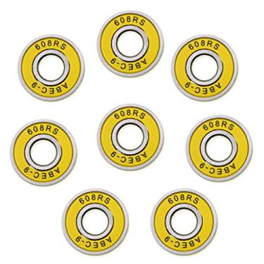 Imagem de Conjunto de 8 peças Tongina ABEC 9 608 RS com vedação de borracha resistente à água para skateboard/Stunt Scooter/rolamentos de skate em linha - Amarelo, 28 x 8 x 7 mm