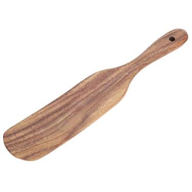 Imagem de Espátula de madeira, espátula de colher de madeira de forma plana de madeira para cozinha para cozinhar em casa (25,5 * 6 pá de teca)