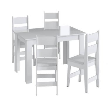 Imagem de Conjunto de Jantar Retrô Mesa Fixa 4 Cadeiras Estante Buffet Móveis Canção - Branco