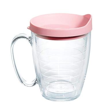 Imagem de Tervis Caneca transparente e colorida de 473 ml feita nos EUA com parede dupla, tampa rosa