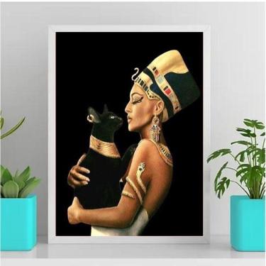 Imagem de Quadro Decorativo Nefertiti Com Gato 33X24Cm Branca