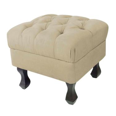 Imagem de Puff Retângular Luiz XV Pés Retrô e Tecido Suede Cor Bege - Decorar
