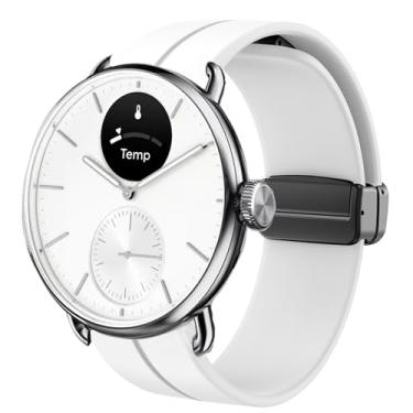 Imagem de Pulseiras de reposição para smartwatch Withings, pulseira esportiva de silicone macio Lamshaw de 20 mm, pulseira esportiva de silicone macio, compatível com Withings ScanWatch 2 de 42 mm/ScanWatch Horizon/ScanWatch 42 mm/Aço HR 40 mm/Aço HR Sport (pulseira tamanho 20 mm, branca)