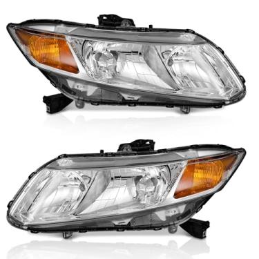 Imagem de WEELMOTO Para Honda Civic 4Dr Sedan 2012-2015 Faróis para Honda Civic 2Dr Coupe 12-13 par de faróis cromados refletor âmbar lado esquerdo + direito (não serve para modelos híbridos ou híbridos L)