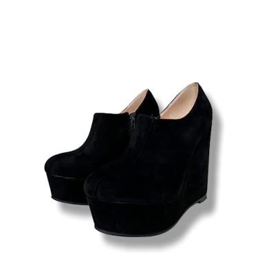 Imagem de Frankie Hsu Bota feminina sexy plataforma anabela, camurça preta zíper salto alto estilo punk, moda legal tamanho grande EUA 4-19 sapatos de bota unissex para mulheres homens, Preto, 18