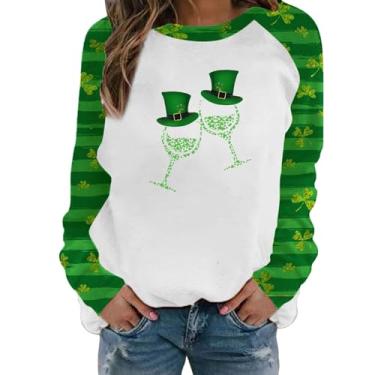 Imagem de Elogoog Camiseta feminina do Dia de São Patrício divertida de manga comprida pulôver trevo camiseta verde gnomos soltos, 4 - Prata, 3G