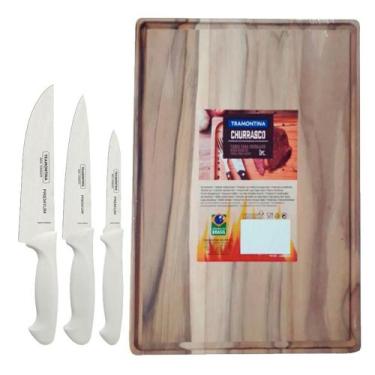 Imagem de Kit - Faqueiro Premium 3 Peças + 1 Tábua Para Churrasco 40X28 - Tramon