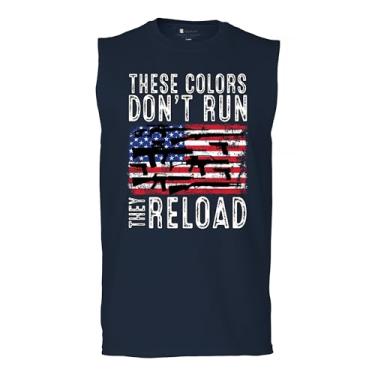 Imagem de Camiseta masculina These Colors Don't Run They Reload Muscle 2nd Amendment 2A Second Right American Flag Don't Tread on Me, Azul marinho, XXG