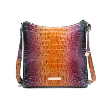 Imagem de Makcr Joacbv Bolsas de ombro de crocodilo planas para mulheres modernas bolsa de ombro feminina em relevo bolsa transversal de couro com padrão em relevo, Azul pavão, Medium