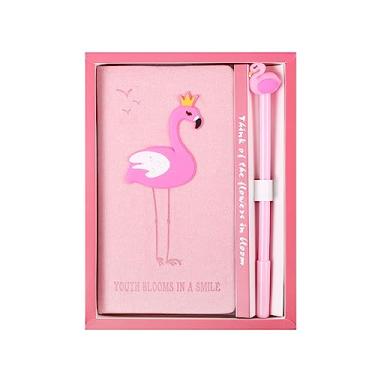 Imagem de O conjunto de caixa de presente de papelaria flamingo 2 em 1 inclui 1 caderno de flamingos com bolso de capa dura e 1 caneta de presente para aniversário, Natal, crianças, estudo, escritório, material