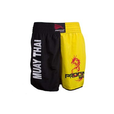 Imagem de Short Calção Uniforme Treino Muay Thai Masculino - M - Preto com Amarelo