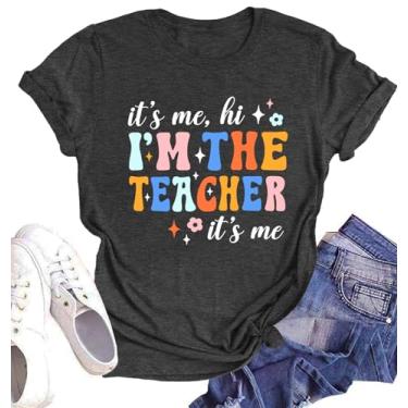 Imagem de Camiseta feminina It's Me Hi I'm The Teacher Life Camiseta Back to School Gift Teaching Casual, Cinza, GG