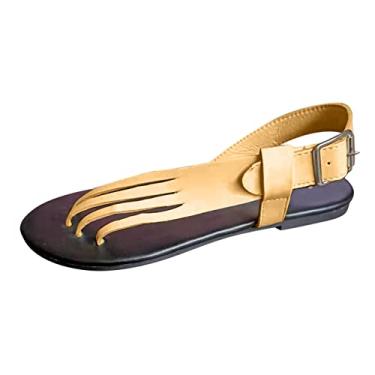 Imagem de Chinelo feminino 2024 novidade fivela tira no tornozelo sandálias bico aberto chinelos confortáveis praia boêmia plana, Dourado, 38